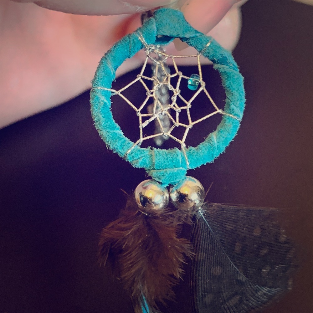 Turquoise feather dreamcatcher necklace